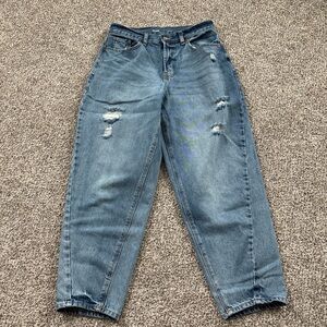 Old Navy Barrel Jeans - Medium Blue Distressed